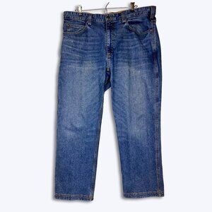 Duluth Trading Co Men 38x28 Flex Ballroom Relaxed Fit Stretch Jeans Blue Denim